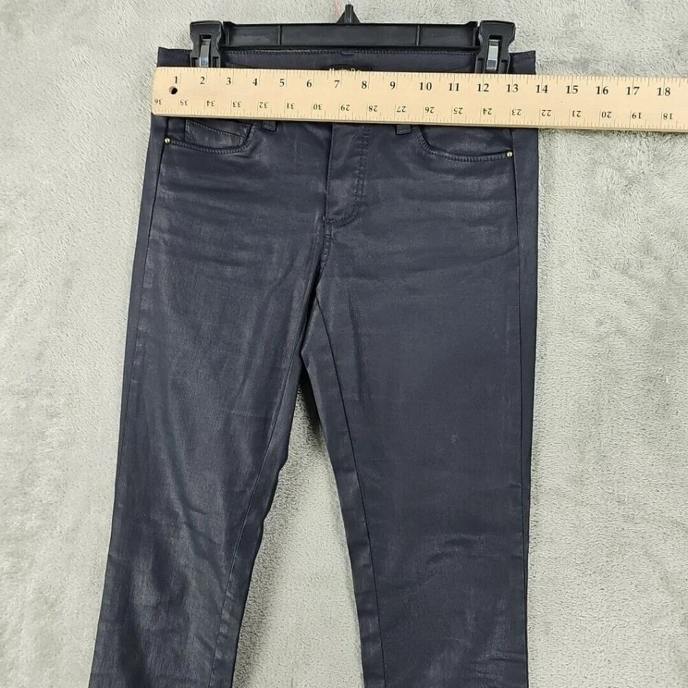 Massimo Dutti Jeans Womens Size 2 Waxed Dark Blue Skinny Fit Low Rise Stretch - Picture 5 of 13